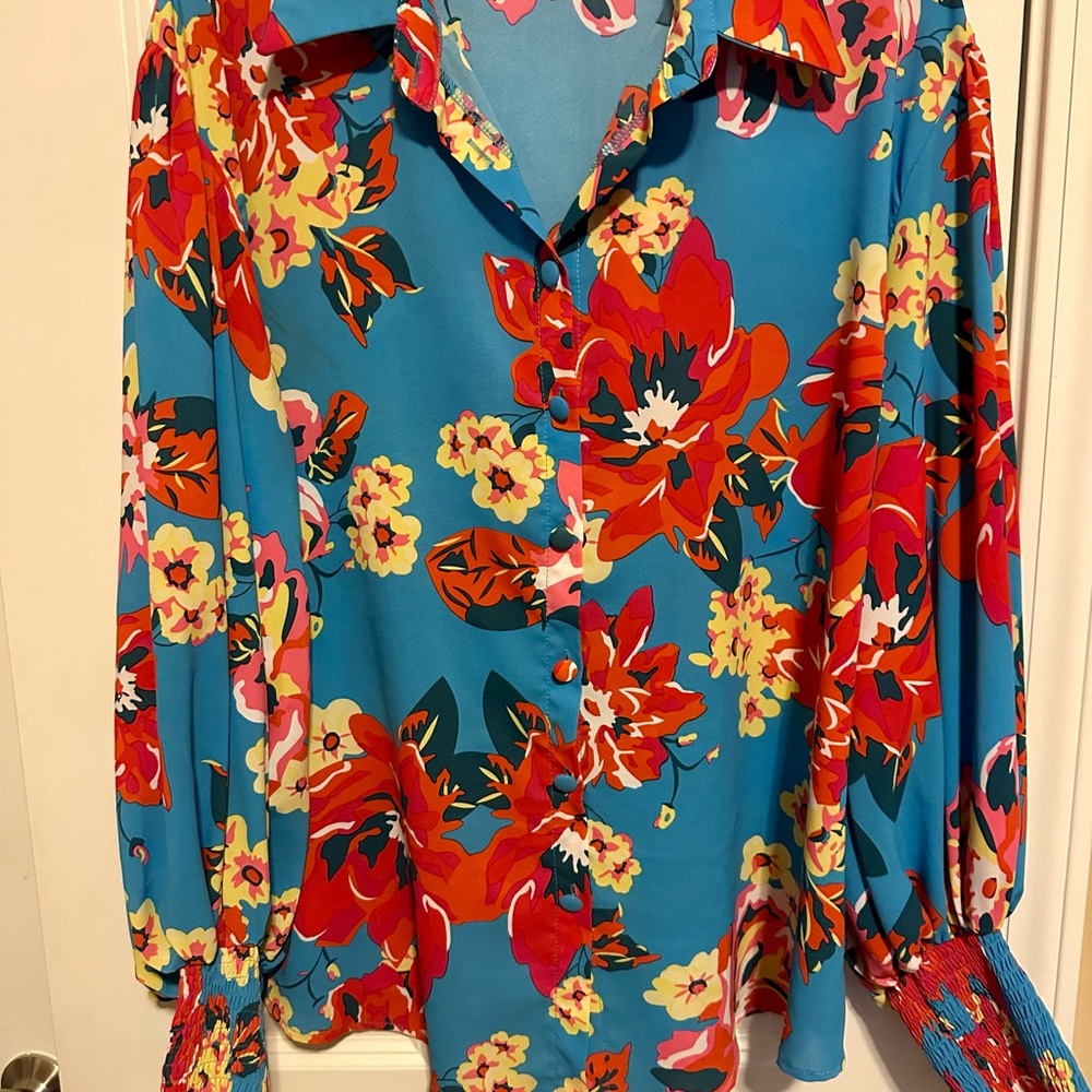 Vibrant Floral Button-Up Blouse